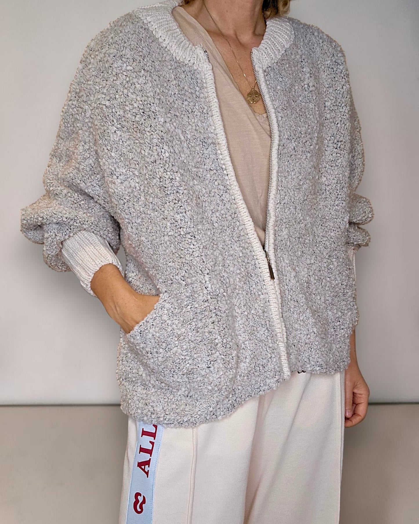 Cream Merle 2 tone Chenille Zip Jkt