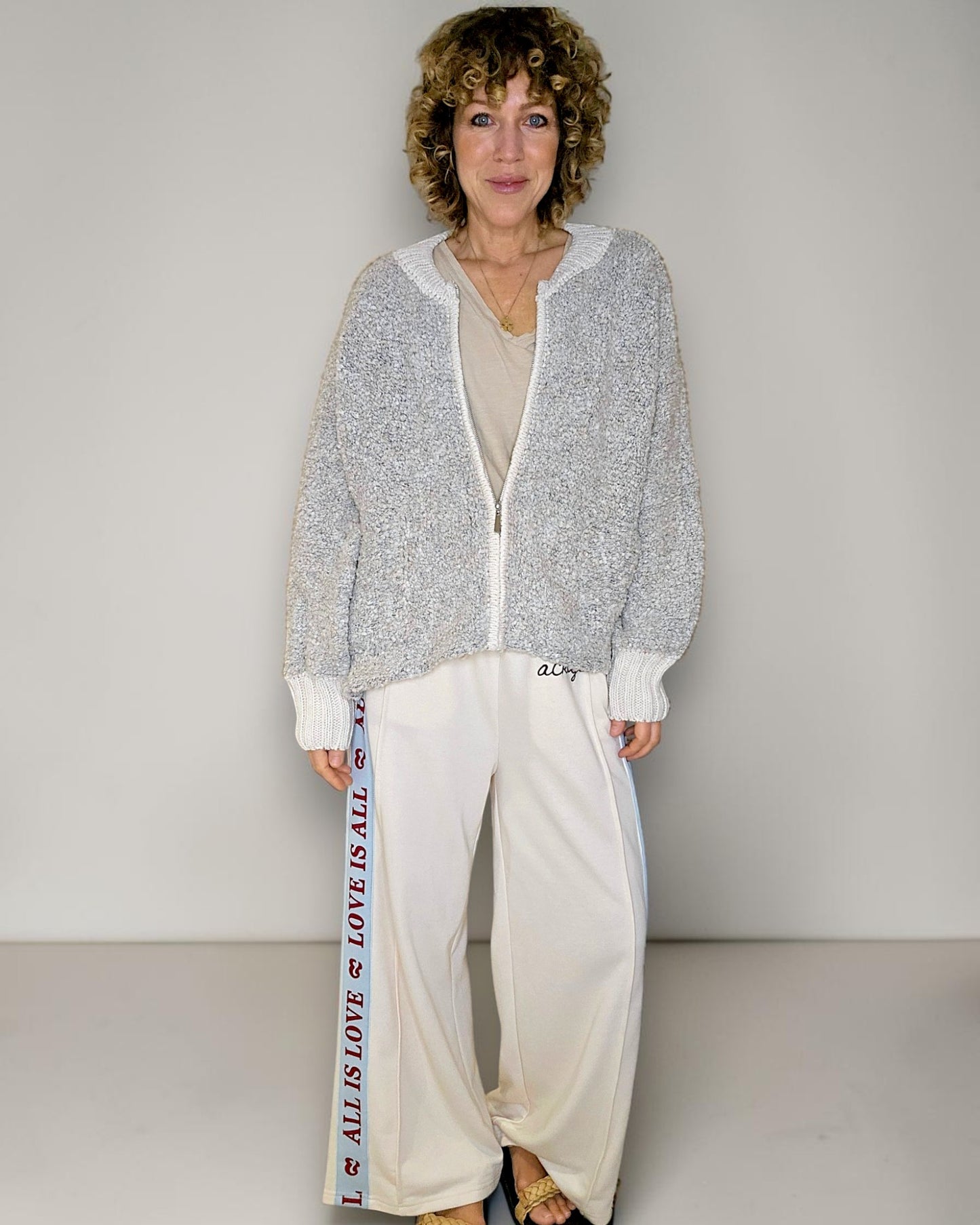 Cream Merle 2 tone Chenille Zip Jkt