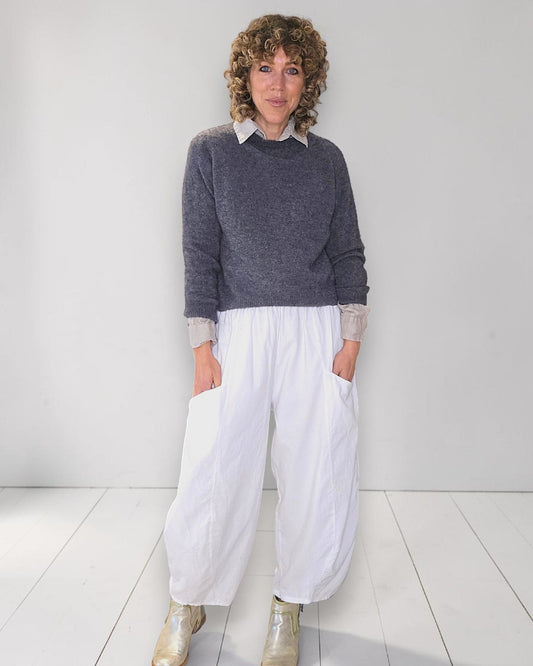 White Corduroy Barrel Pants