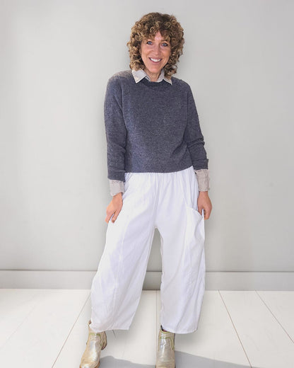 White Corduroy Barrel Pants