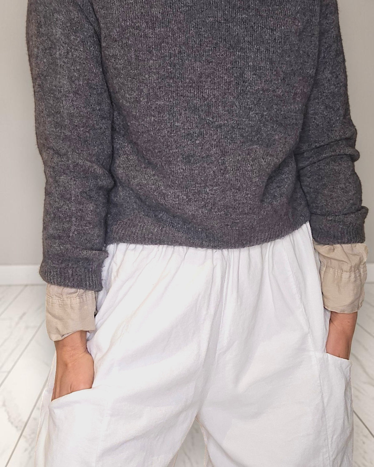 White Corduroy Barrel Pants