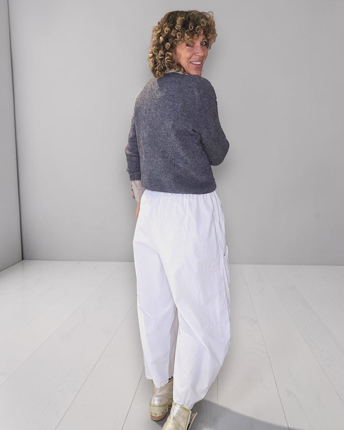 White Corduroy Barrel Pants
