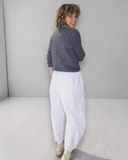 White Corduroy Barrel Pants