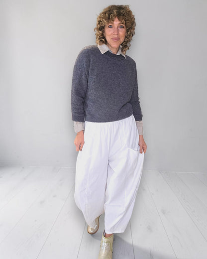 White Corduroy Barrel Pants