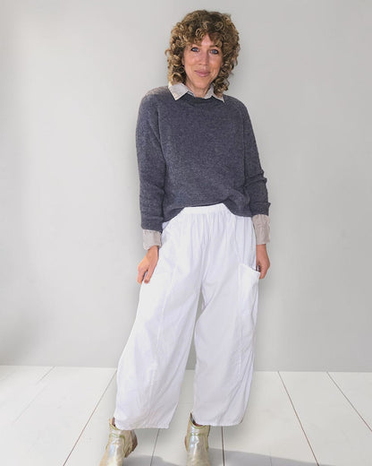 White Corduroy Barrel Pants