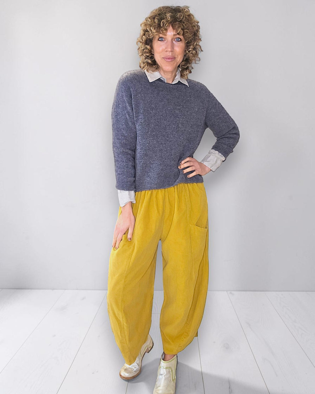 Mustard Corduroy Barrel Pants