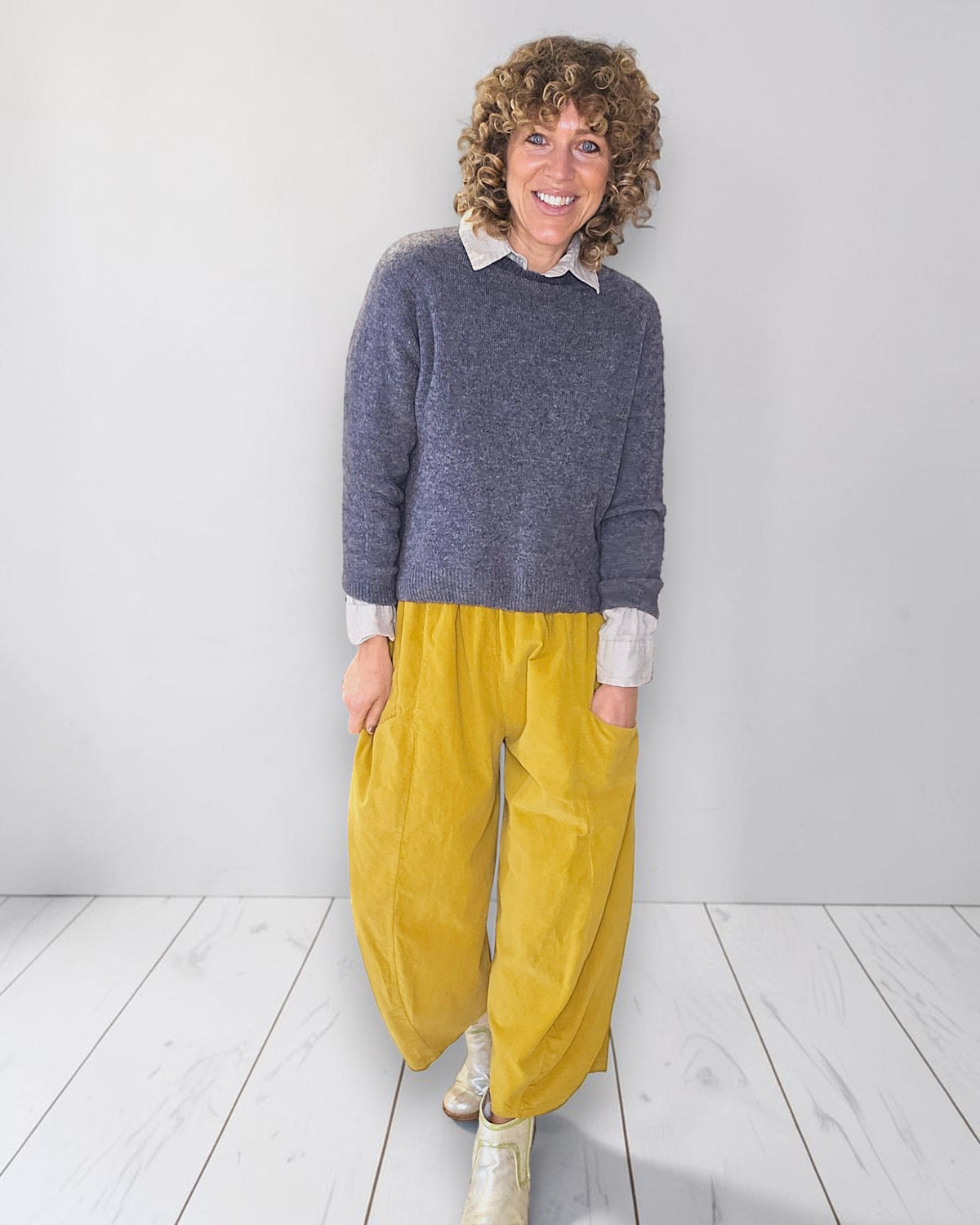 Mustard Corduroy Barrel Pants