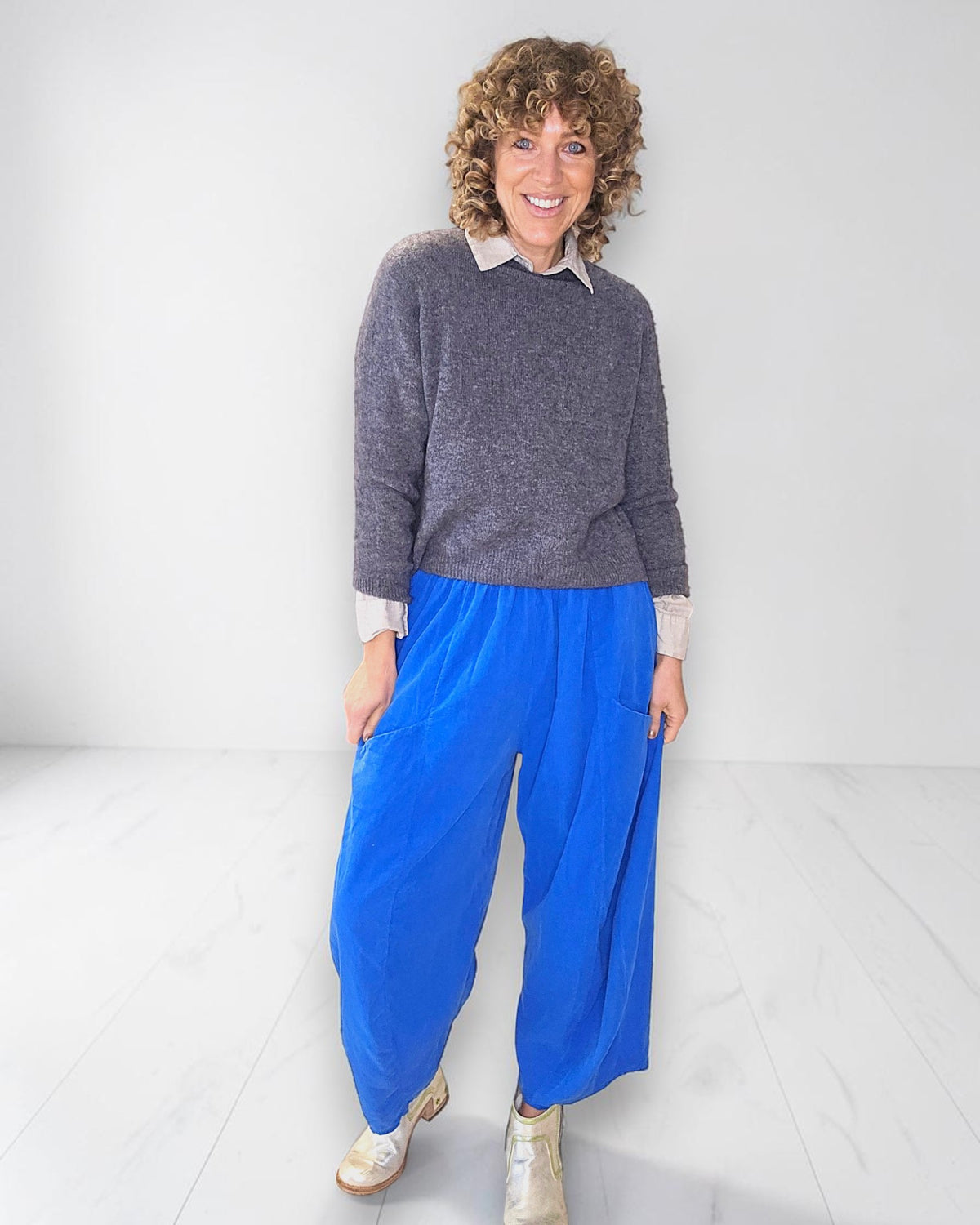 Cobalt Corduroy Barrel Pants
