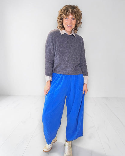 Cobalt Corduroy Barrel Pants
