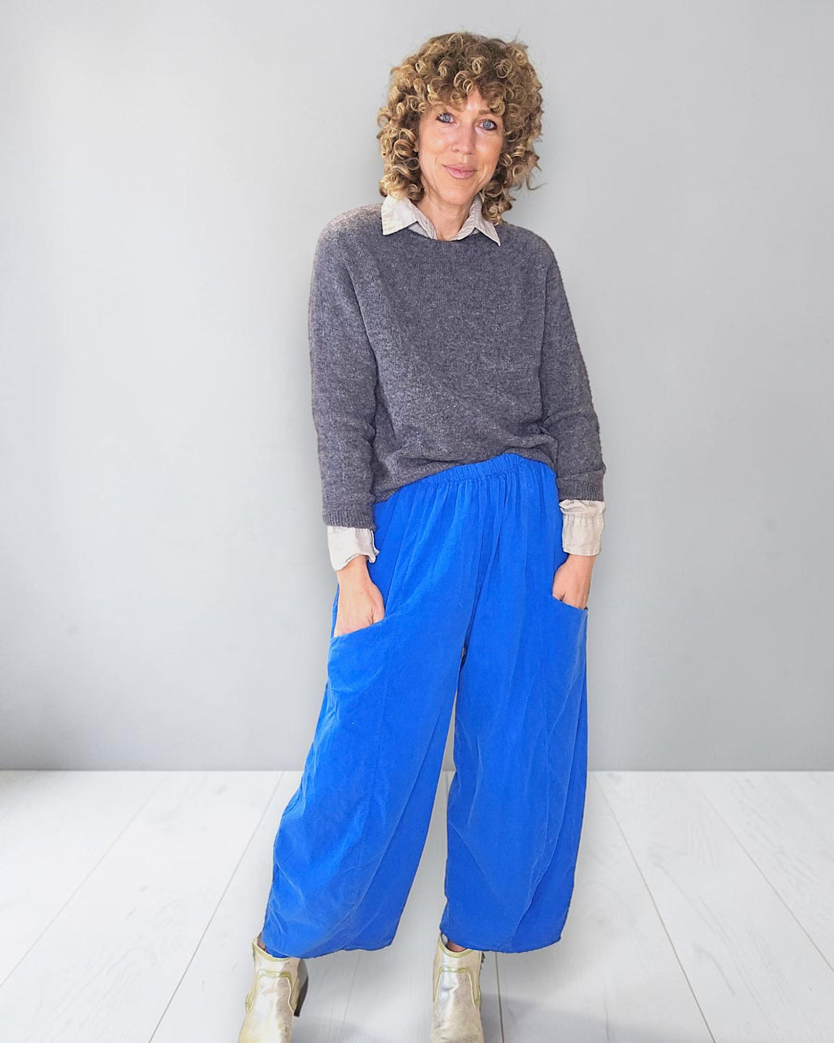 Cobalt Corduroy Barrel Pants