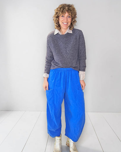 Cobalt Corduroy Barrel Pants