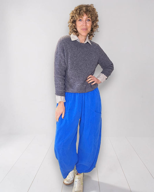 Cobalt Corduroy Barrel Pants