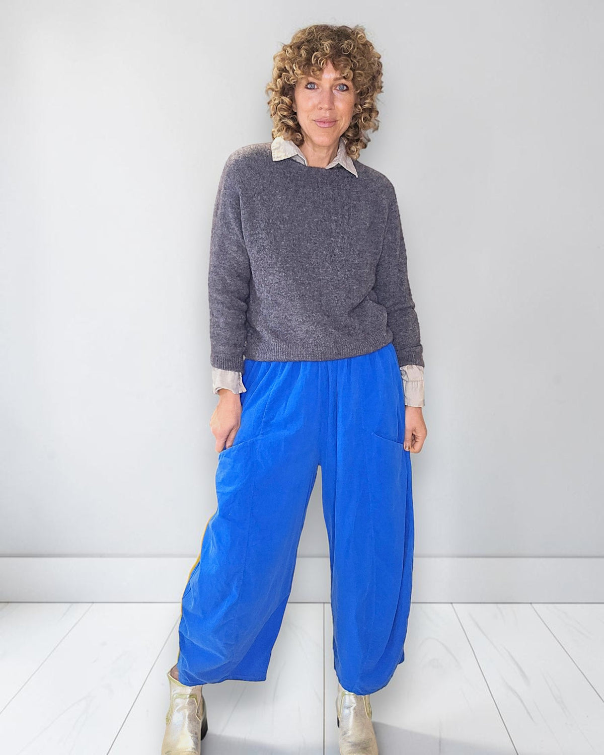 Cobalt Corduroy Barrel Pants