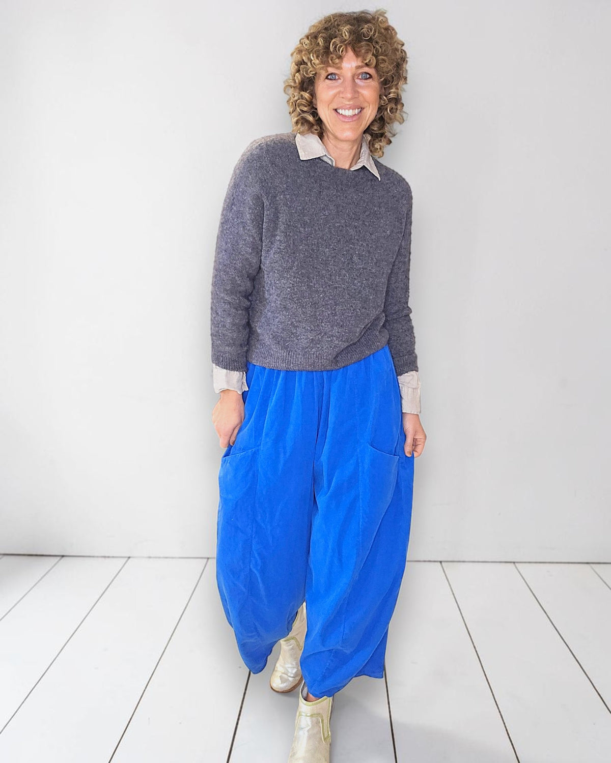 Cobalt Corduroy Barrel Pants