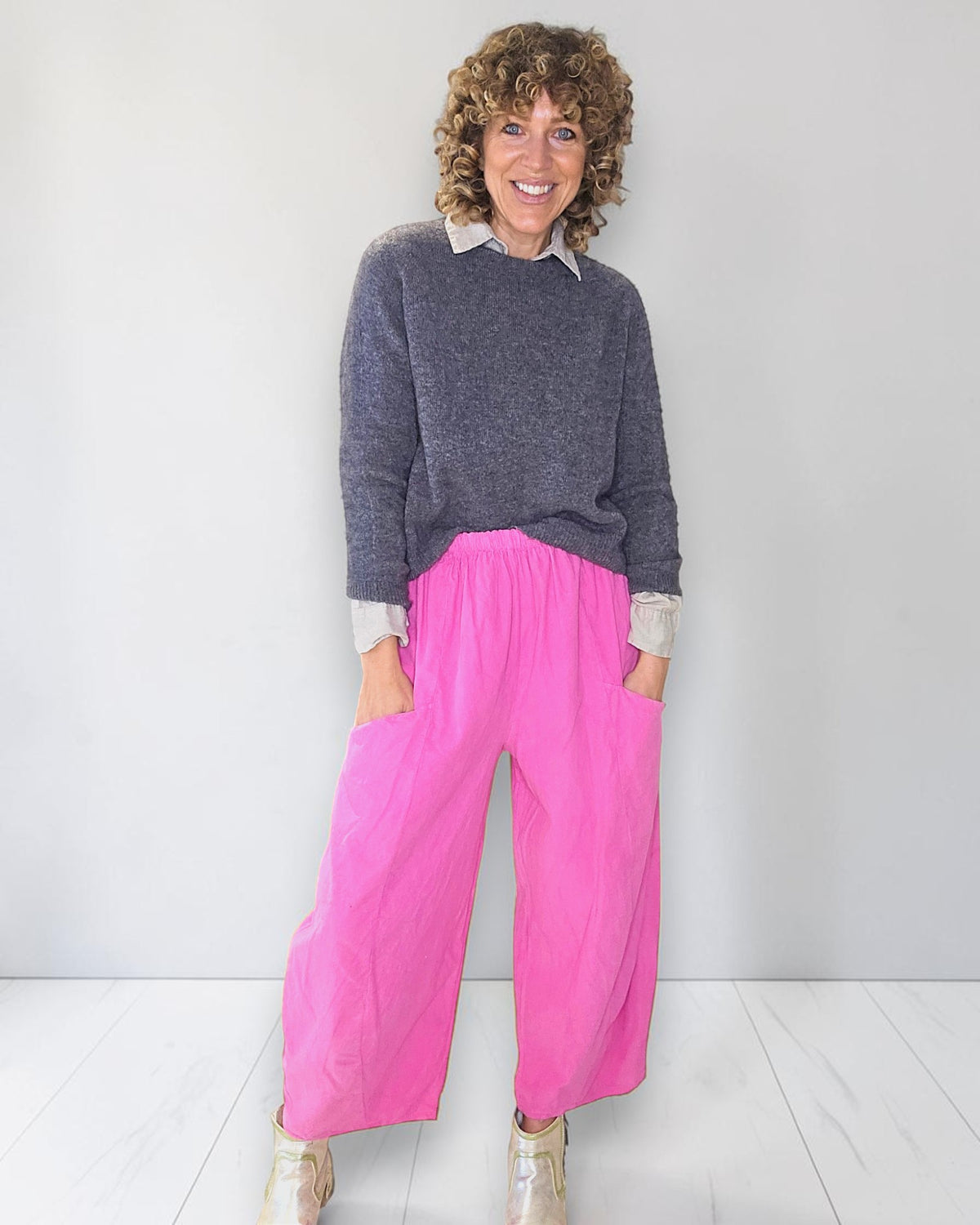 Hot Pink Corduroy Barrel Pants