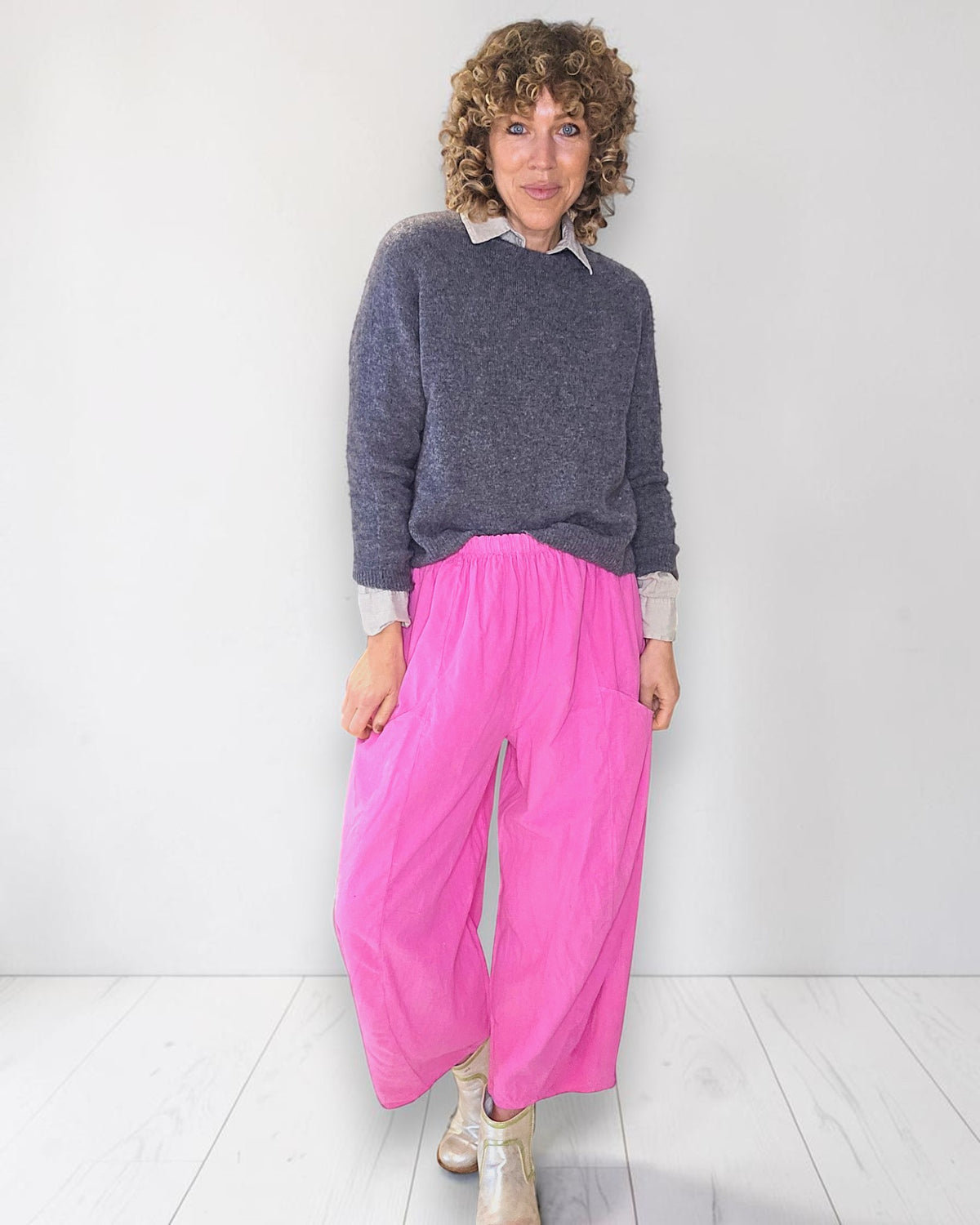 Hot Pink Corduroy Barrel Pants