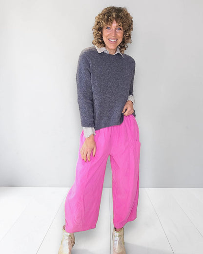 Hot Pink Corduroy Barrel Pants