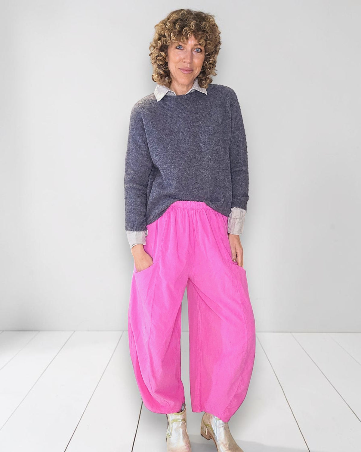 Hot Pink Corduroy Barrel Pants