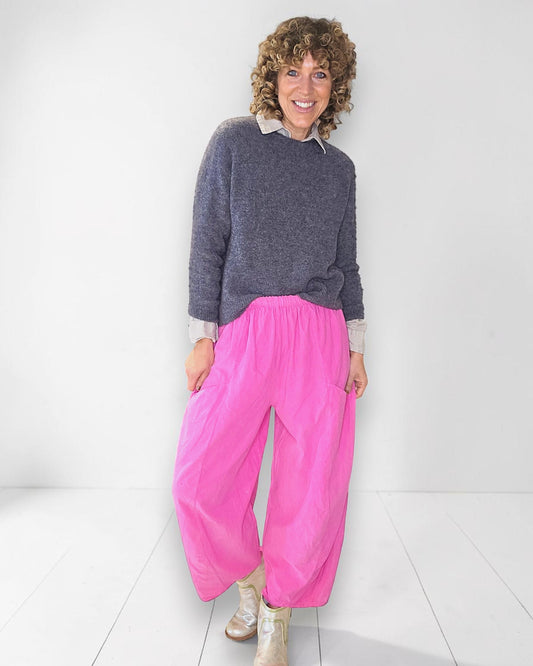 Hot Pink Corduroy Barrel Pants