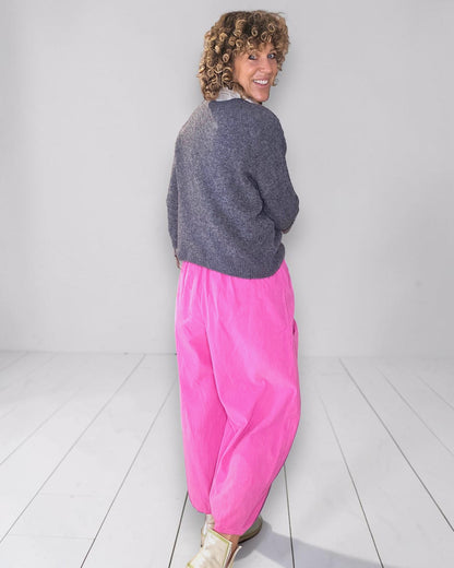 Hot Pink Corduroy Barrel Pants