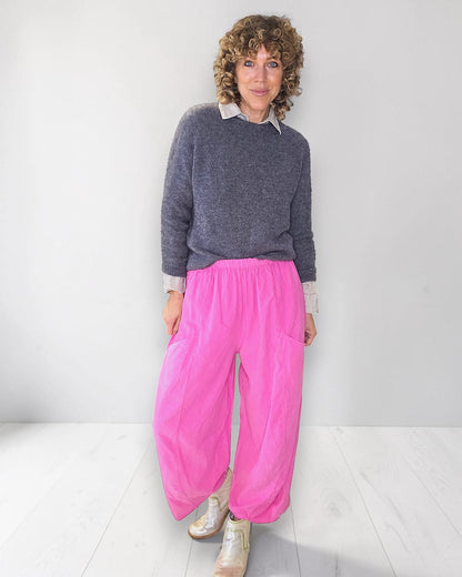 Hot Pink Corduroy Barrel Pants