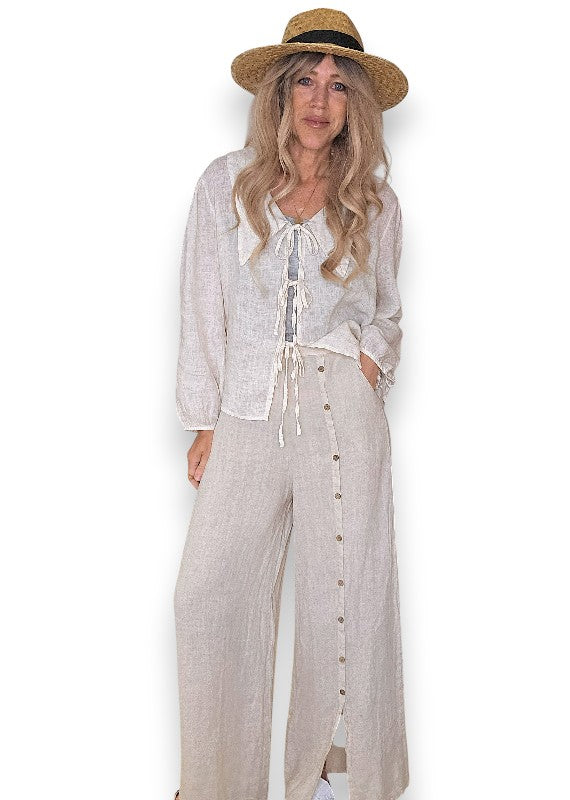 Beige Front Row Button Sailor Pant image 1