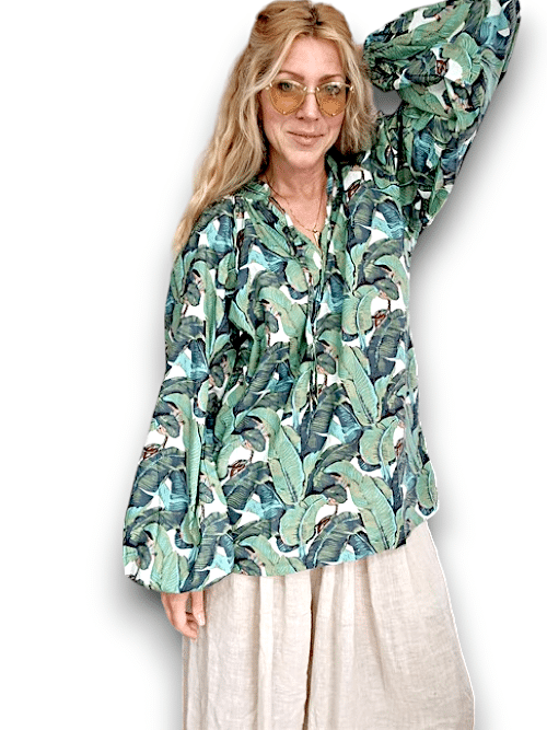 IDA IVY Pouf Sleeve Tunic-Monstera/Green image 6