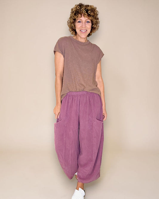 Berry Corduroy Barrel Pants