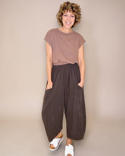 Coffee Corduroy Barrel Pants