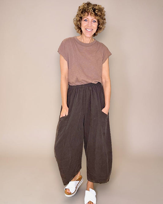 Coffee Corduroy Barrel Pants