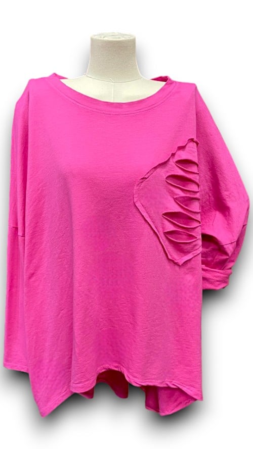 Hot Pink Plain Ripped Cotton Sweater