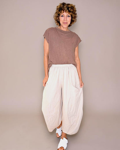 Beige Corduroy Barrel Pants