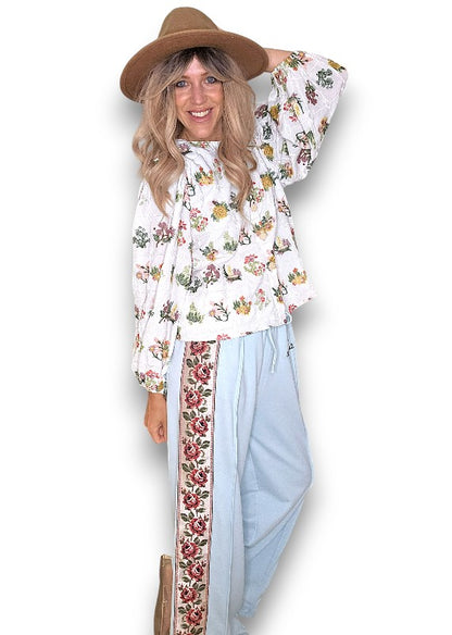 ACKLEJA Baby Blue Rose Trim Sweatpants image 0