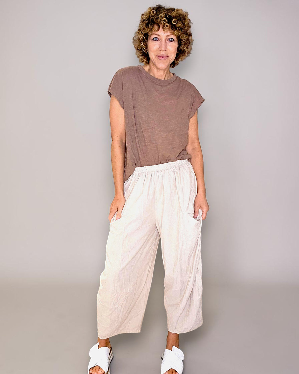 Beige Corduroy Barrel Pants