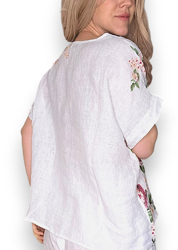 White Ruby Blossom Linen Top image 7