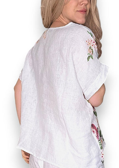 White Ruby Blossom Linen Top image 7