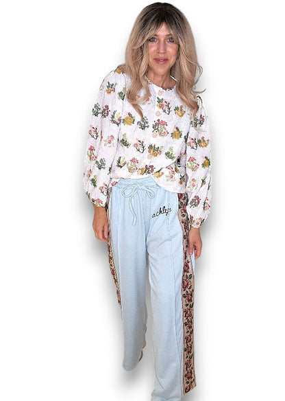 ACKLEJA Baby Blue Rose Trim Sweatpants image 6