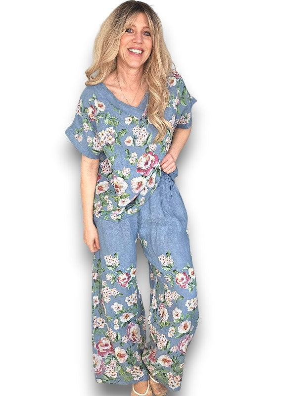 Petrol Ruby Blossom Linen Top image 4