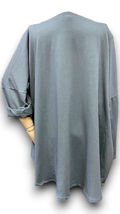 Grey Plain Ripped Cotton Sweater