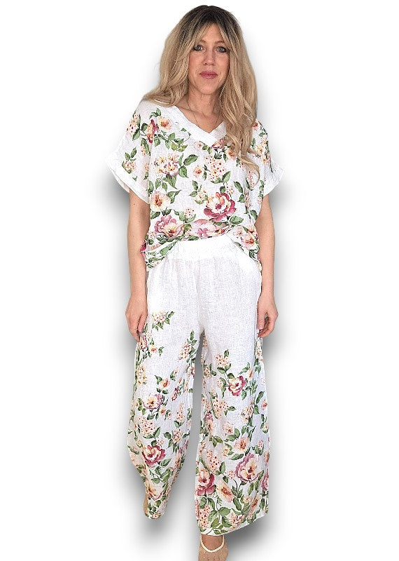 White Ruby Blossom Linen Top image 2