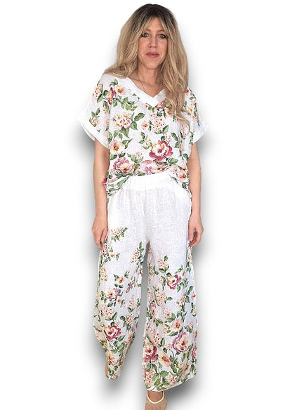 White Ruby Blossom Linen Top image 2