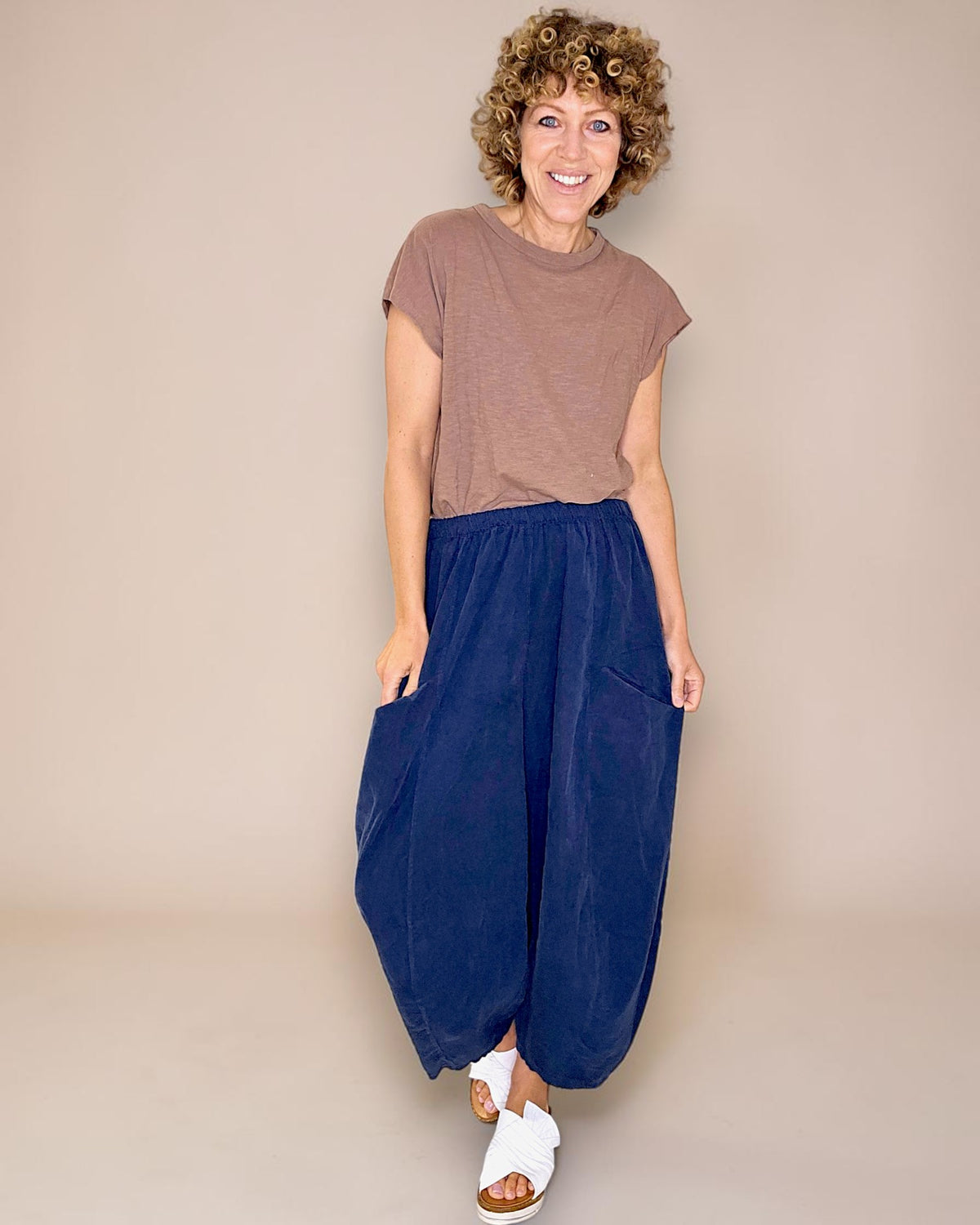 Navy Corduroy Barrel Pants