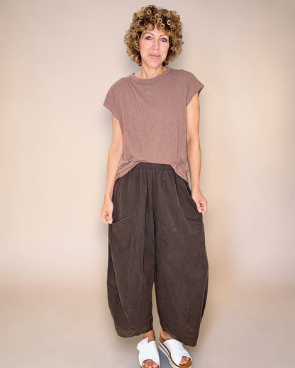 Coffee Corduroy Barrel Pants