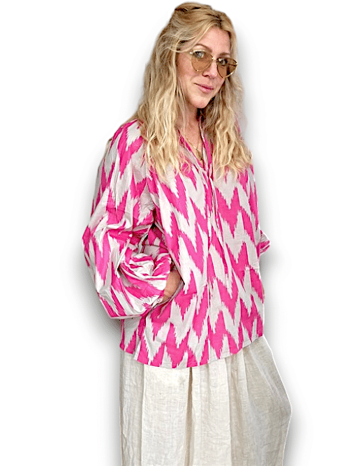 IDA IVY Pouf Sleeve Tunic-Aztec/Pink Grey image 4