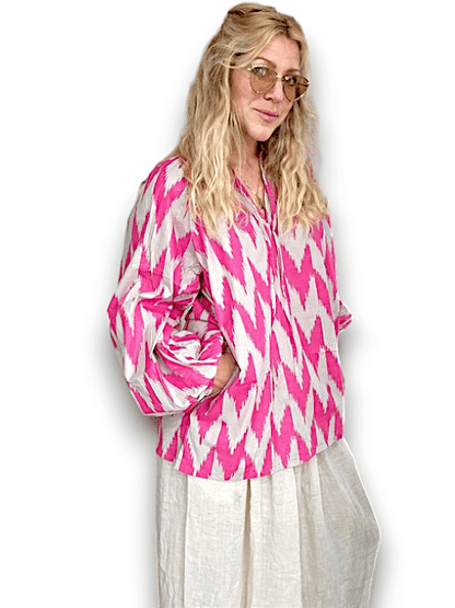 IDA IVY Pouf Sleeve Tunic-Aztec/Pink Grey image 4