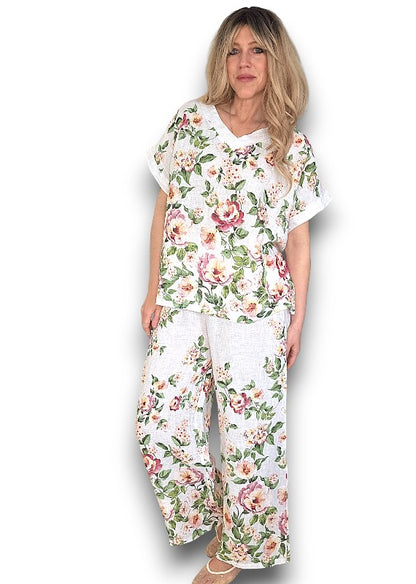 White Ruby Blossom Linen Top image 1