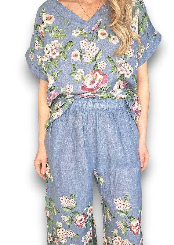 Petrol Ruby Blossom Linen Top image 2