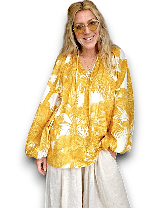 IDA IVY Pouf Sleeve Tunic-Palm Porcelain/Mus image 0