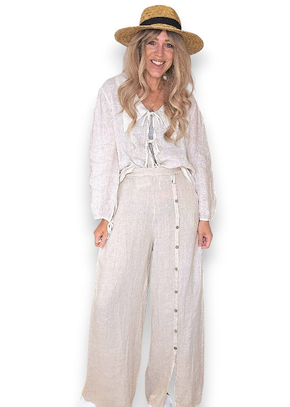 Beige Front Row Button Sailor Pant image 0