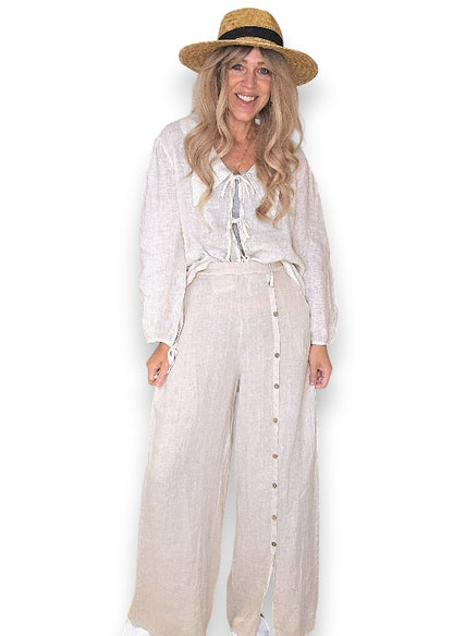 Beige Front Row Button Sailor Pant image 0